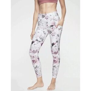 Athleta Salutation Stash Pocket 7/8 Leggings – Peony Pink & Gray Floral Size XL